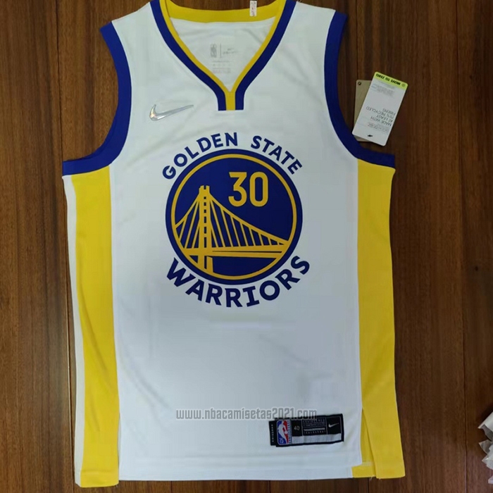 Camiseta Golden State Warriors Stephen Curry #30 Association 2022 NBA Finals Blanco